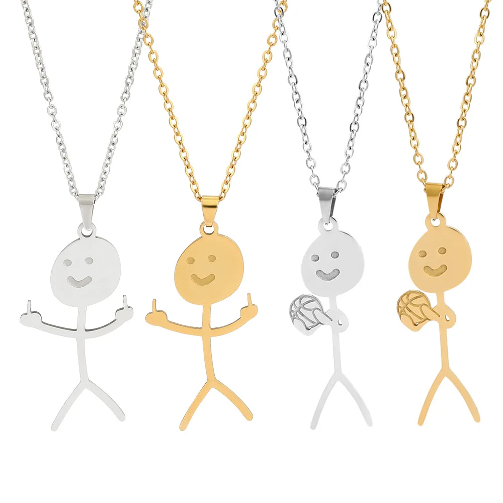 

Funny Doodle Necklace for Women Man Stainless Steel Middle Finger Hand Gesture Character Necklace HipHop Personalized Jewelry
