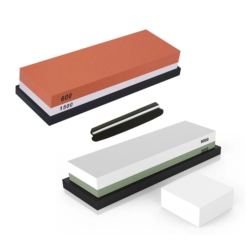 

2 Set Sharpening Stone 2 Side Whetstone Sharpener Waterstone With Non-Slip Rubber Base, Grit 3000/8000 & Grit 600/1500