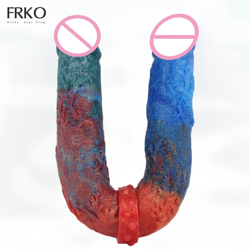 

FRKO Fantasy Dual Penis With Coral Stripes Realistic Dildo Silicone Sex Toys For Women Masturbator Massage Vagina Anal Plug