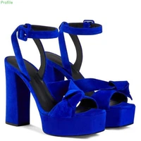 blue platform sandals summer new arrival chunke heel round toe ankle buckle open toed fashion sexy simple party shoes for women