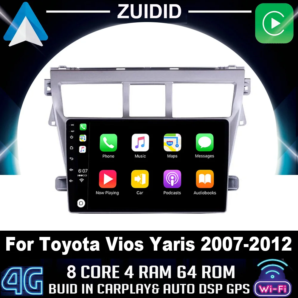Player For Toyota Vios Yaris 2007 2008 2009 2010-2012 Car Stereo Radio Gps Navigation Bt Wifi