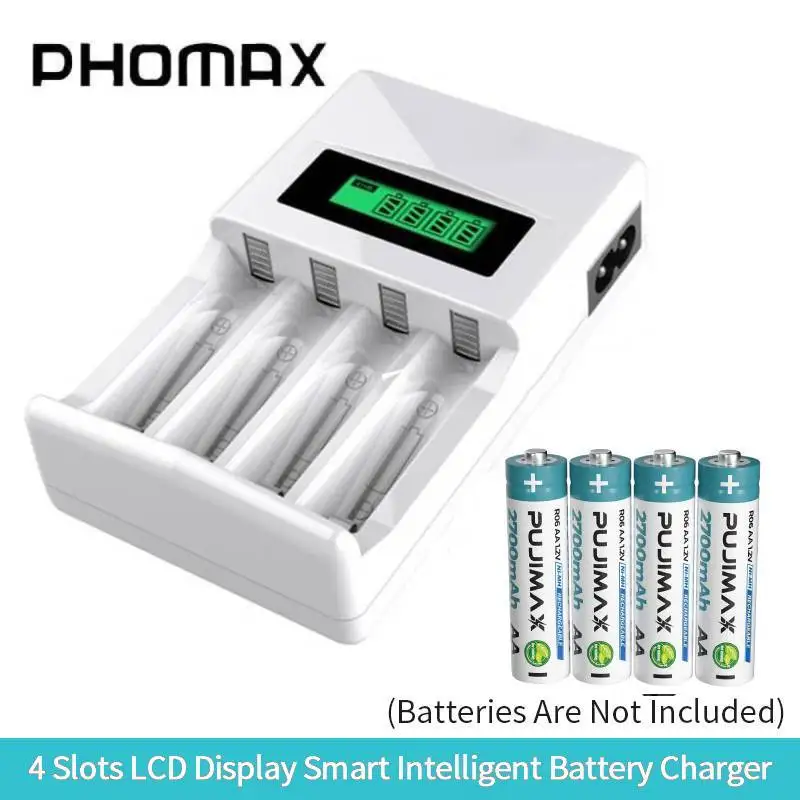 

PHOMAX 4 Slots LCD Display Battery Charger for AAA/AA 1.2v Ni-MH/Ni-Cd Rechargeable Battery Charge with Short Circuit Protection
