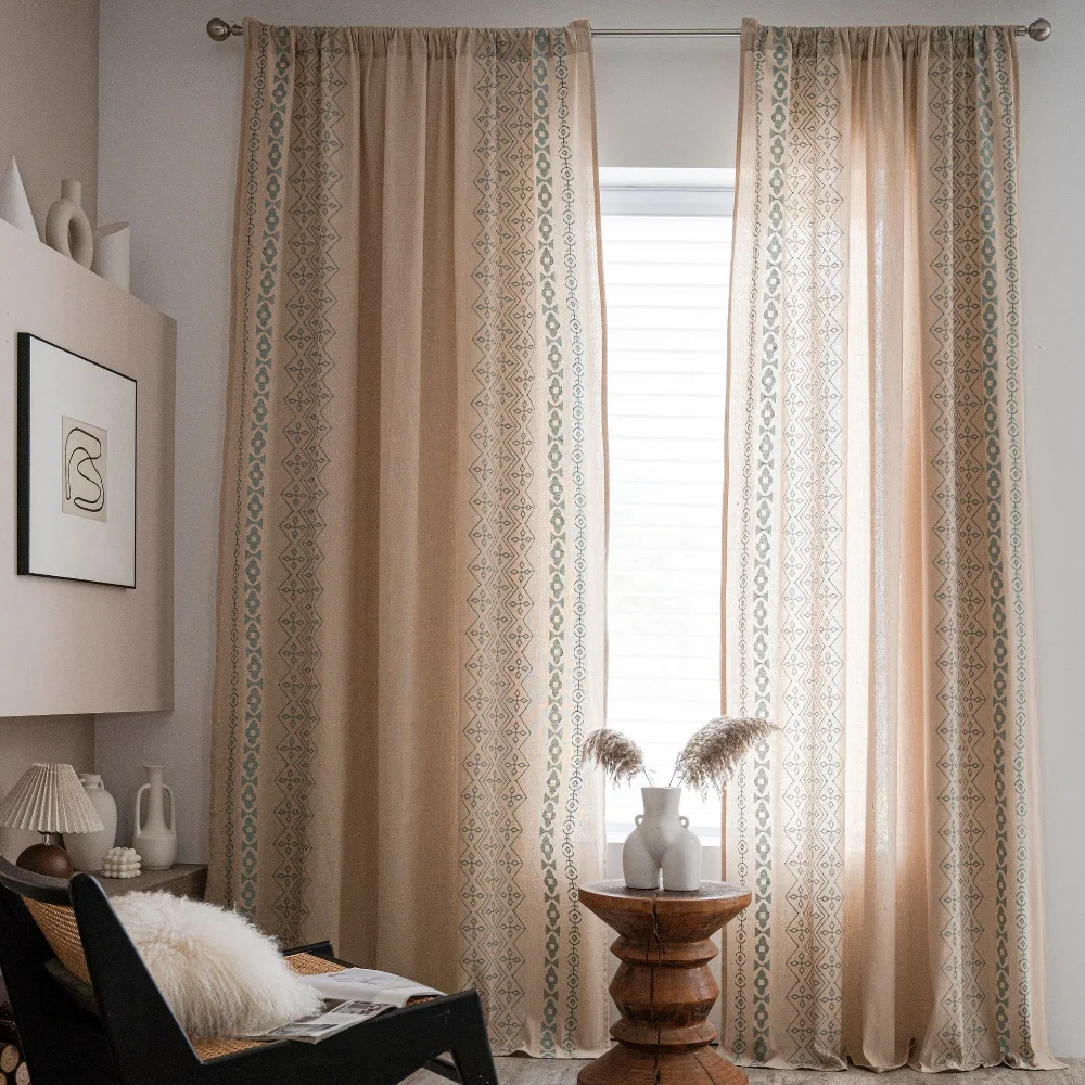 

Retro Curtains Embroidered Cotton Linen American Style Half Blackout Curtains Curtain Home Interior Window Decorative Bedroom