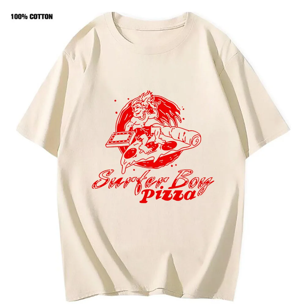 

Surfer Boy Pizza T Shirt Women/Men Cartoon Harajuku T-shirt 100% Cotton Tops 2022 Summer Clothes Girls Fashion Short Sleeved Tee