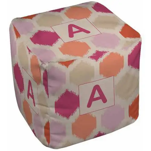 

Batik Monogram Pouf, Pink Footstool Stuffed Bean Bag Footrest Floor Corner Seat Puff