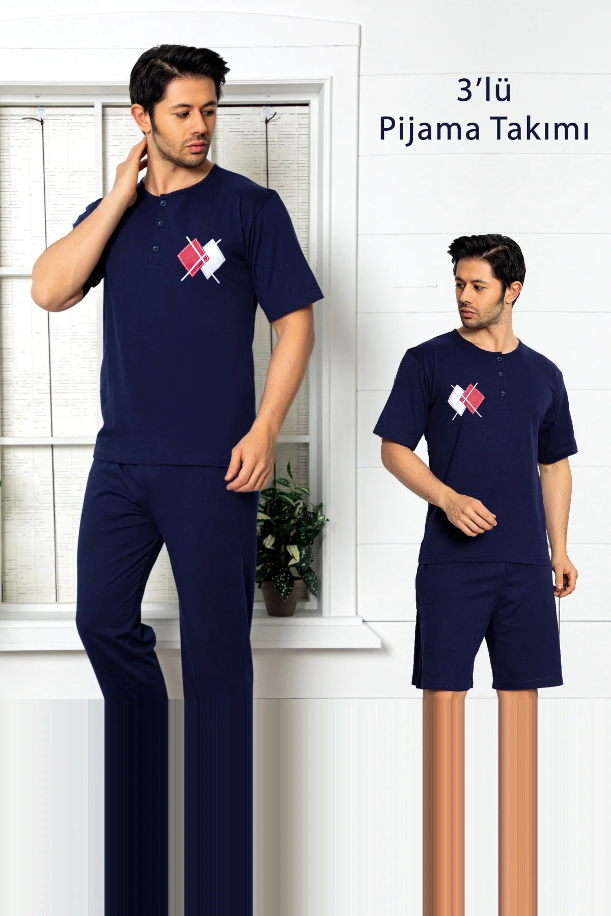 Nisanca Men's Cotton Pajamas Sleepwear Sets Casual Sleep Lounge T-shirts Long Pants and Short Pants Suits