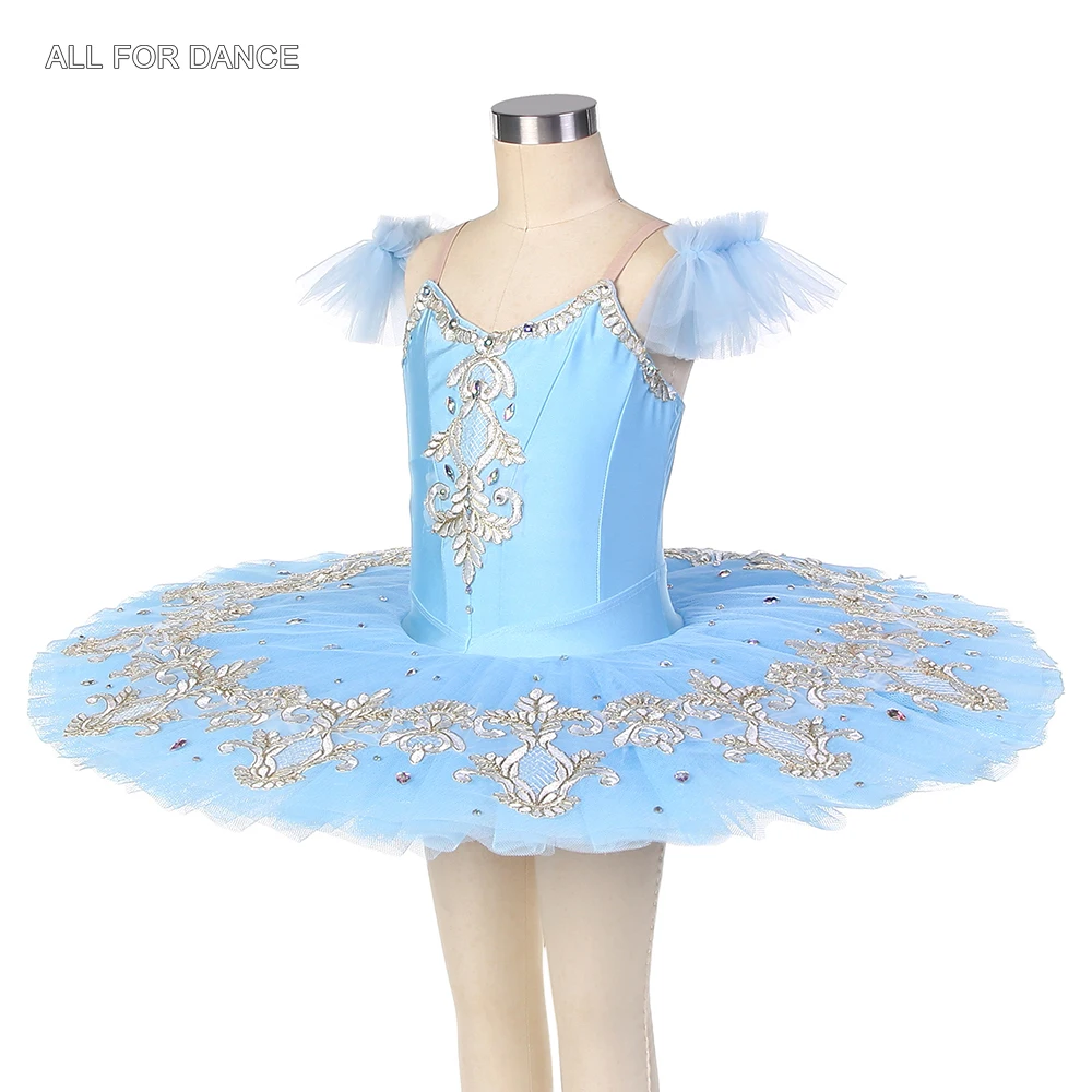 BLL531 Небесно-голубая предпрофессиональная блинная пачка из спандекса с золотыми