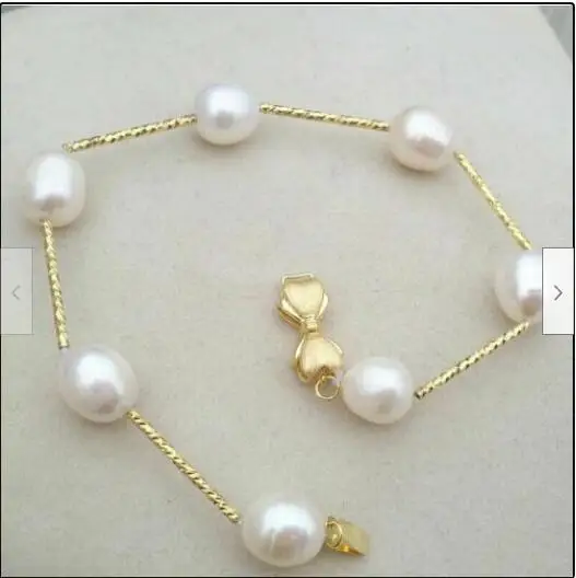 

10x12mm White 7.5-8" South Sea White Natural Pearl Station Bracelet Bow Clasp