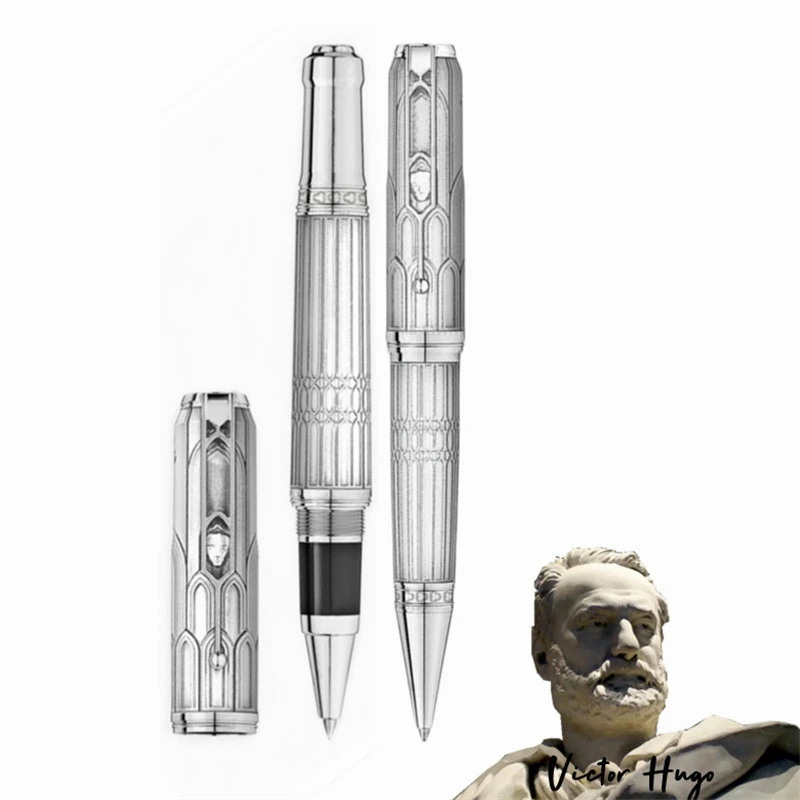 

MB Luxury Writer Edition Victor Hugo Rollerball Ballpoint Pens Silvery Black Metal Writing Gift Stationery With Statue Cap
