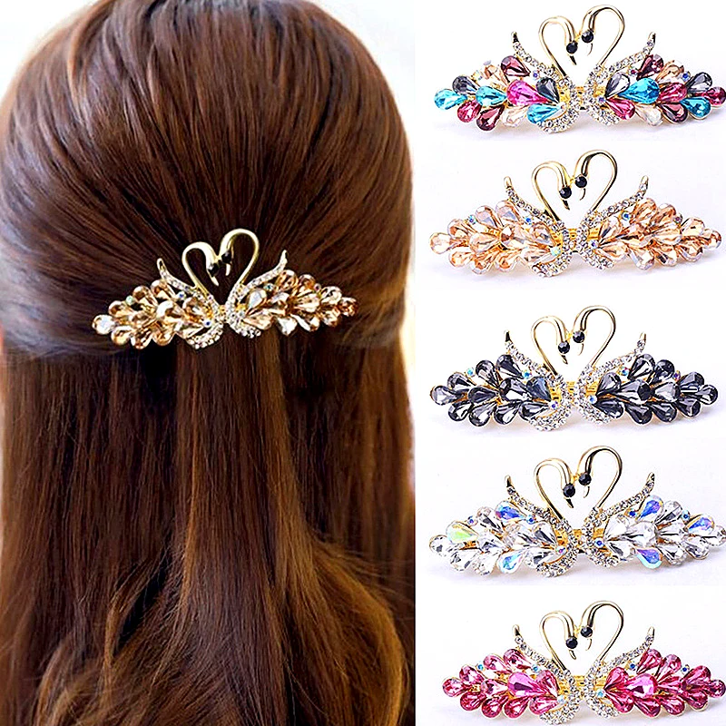 

Women Swan Shaped Hair Clips Rhinestone Metal Imitation Crystal Barrettes Hairpins Jewelry Girls Party Wedding Headwear Sweet