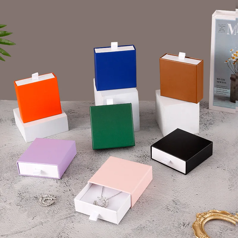 

24pcs 9x9cm Paper Drawer Box with White Sponge Custom Multiple Colors Jewelry Box Necklace Earrings Ring Packaging Box Bulk