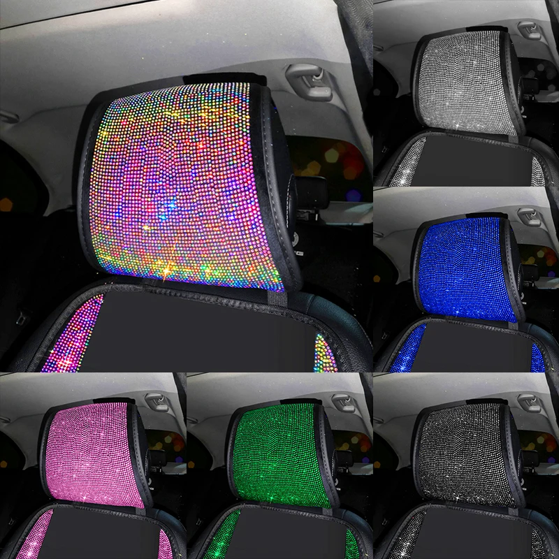 Bling Car Seat Covers Set Universal Fit Universal Car Head Pad Girls Diamond Auto Interior Seat Cushion Accessories Women