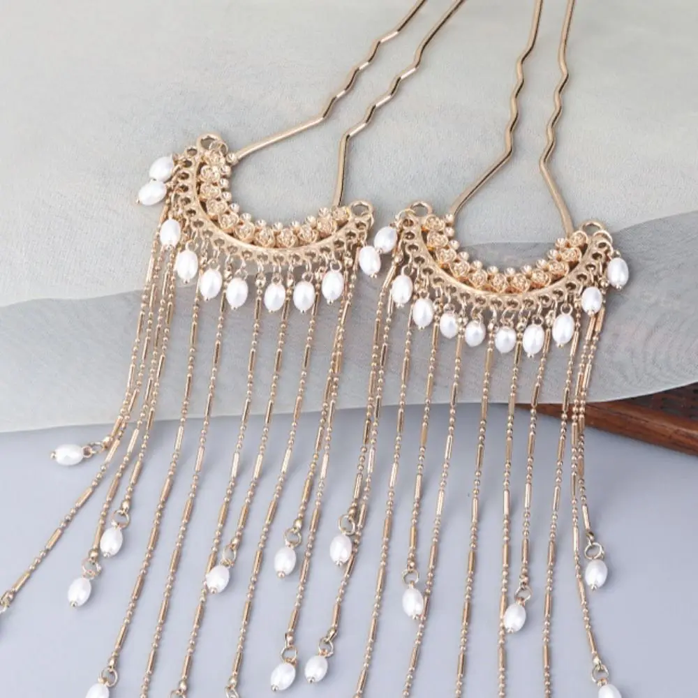 U-образная заколка для волос с кисточками и жемчугом в античном стиле палочка