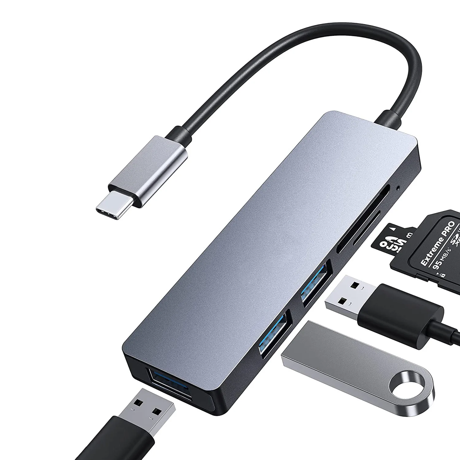 

5-in-1 Docking Station TYPE-C HUB TO SD/TF USB3.0/usb2.0*2 Card Reader