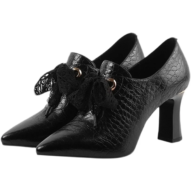 

Женские ботильоны на шнуровке, с острым носком, на высоком массивном каблуке, осень 2023