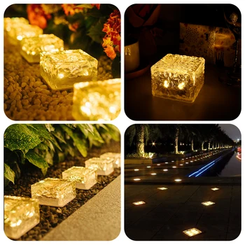 4pcs Solar Led Ice Cube Brick Lights Outdoor Waterproof Stair Step Paver Lamp For Yard Patio landscape Lawn Garden Decoration 6