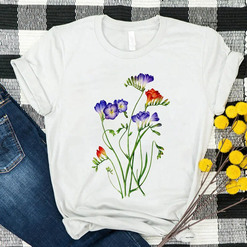 

Woman T-shirts Tops Cartoon Clothing Flower Graphics Oversized T-shirt Lady Short Sleeves Clothes Summer female Tee shirt Tops