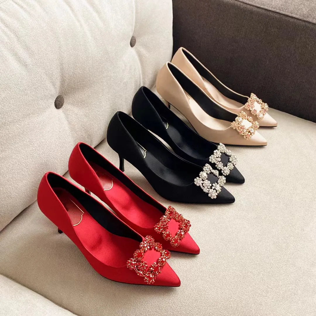 

Wedding Shoes High Heels Square Buckle Single Shoes Women's Shoes 2022 New Spring Leather Snowflake Silk Stiletto Shoes