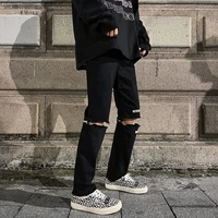 korean slim fit ripped jeans pants for mens summer fashion trends gothic streetwear bottoms teens leg patchwork denim trousers