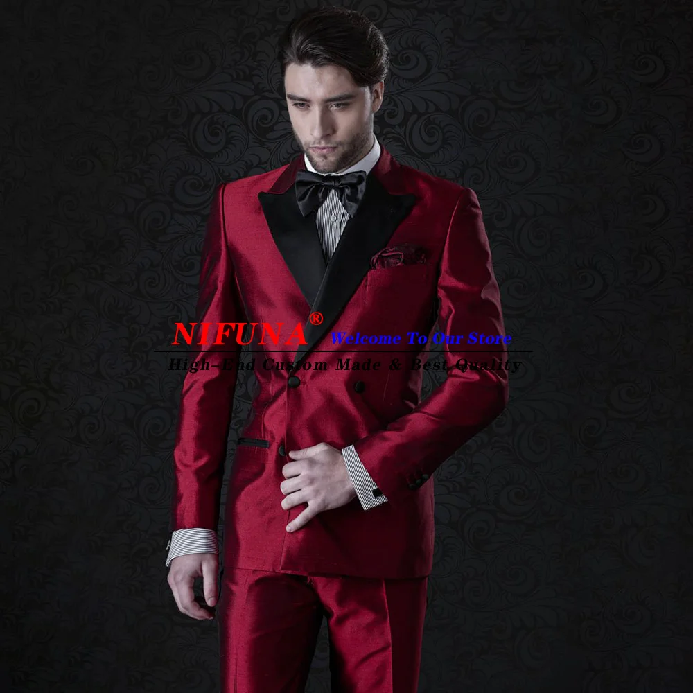 

Костюм мужской двубортный, Модный облегающий пиджак и брюки, свадебный смокинг для выпускного вечера, деловой Блейзер, черный комплект из 2 ...