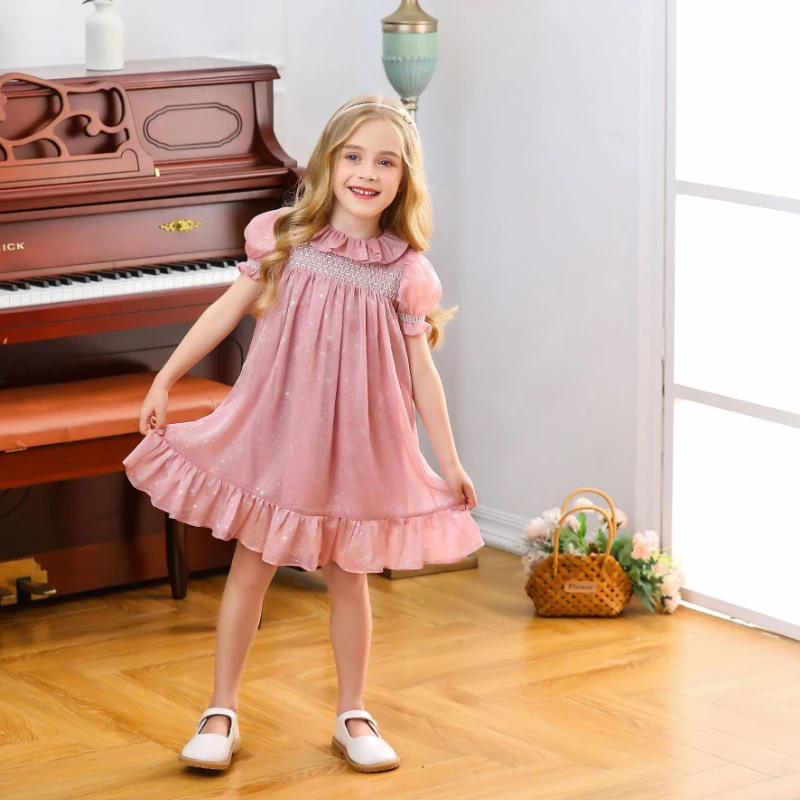 Puff Sleeve Starlight Chiffon Dress 2022 Summer New Girls One-year-old Anniversary Super Beautiful Temperament Princess Dress