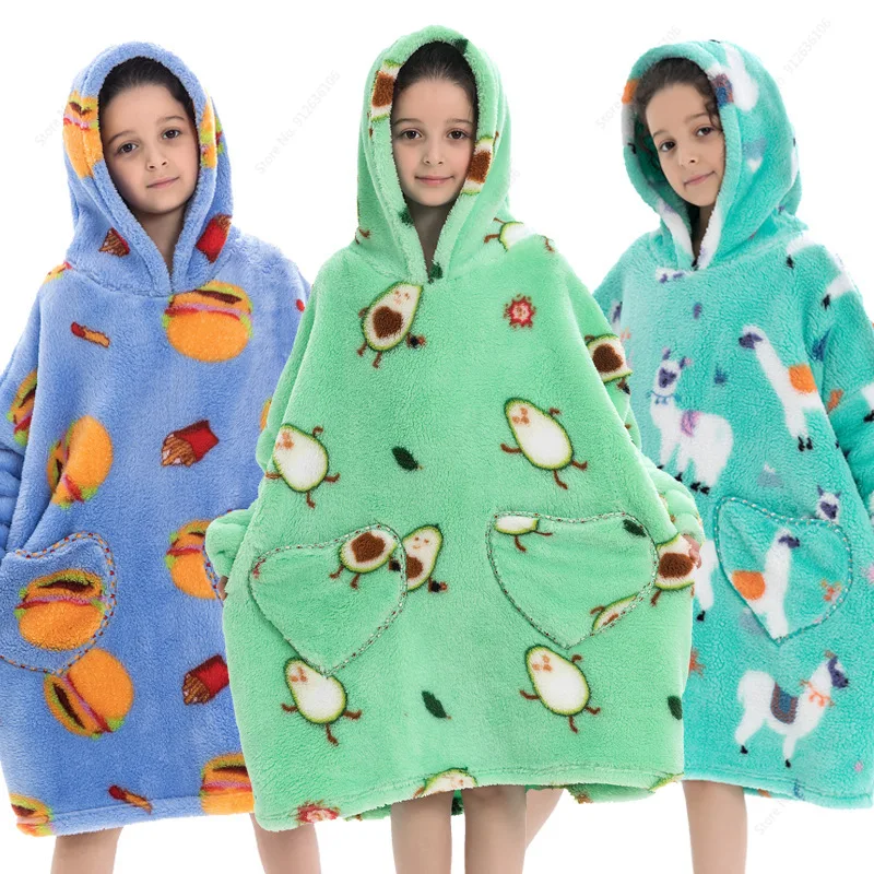 

Avocado Cartoon Oversized Hoodie Blanket for Childrens Warm Outdoor Hoody Sweatshirt Cute Wearable Blankets for Winter XMAS Gift