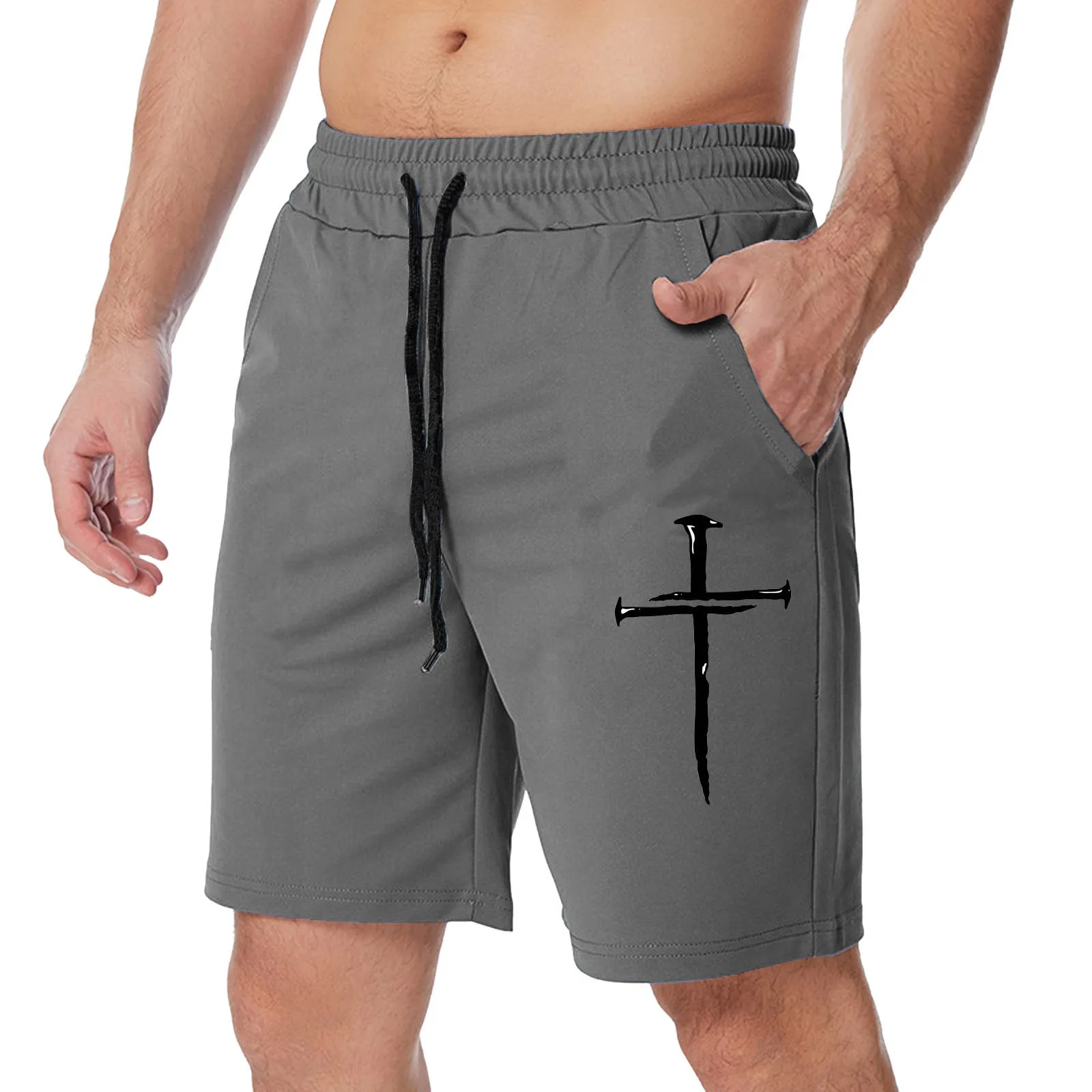 

Men Casual Printed Summer Mid Waist Drawstring Shorts With Pockets Slipper