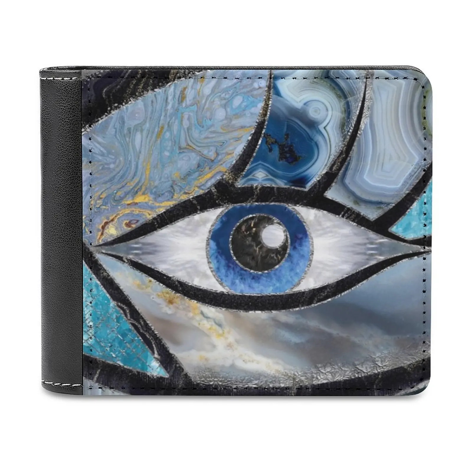 

Кожаный кошелек от злых искусств с минеральной текстурой, мужской тонкий кошелек, бумажники, кошелек, портмоне от злого глаза, греческие тер...