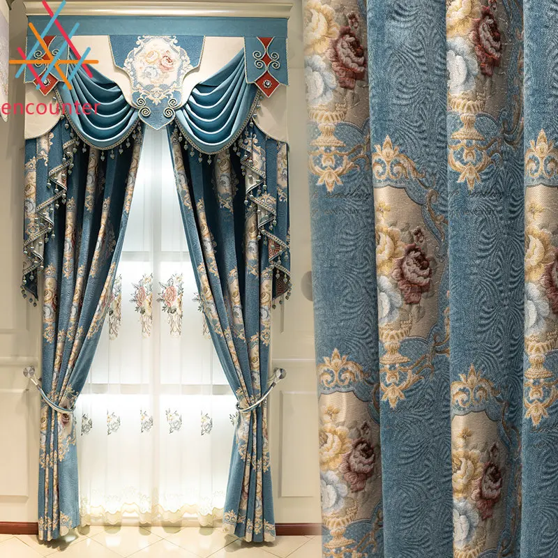 

High End LuxuryEuropean Style Chenille Thickened Curtains for Living Dining Room Bedroom American French Style Window Shade