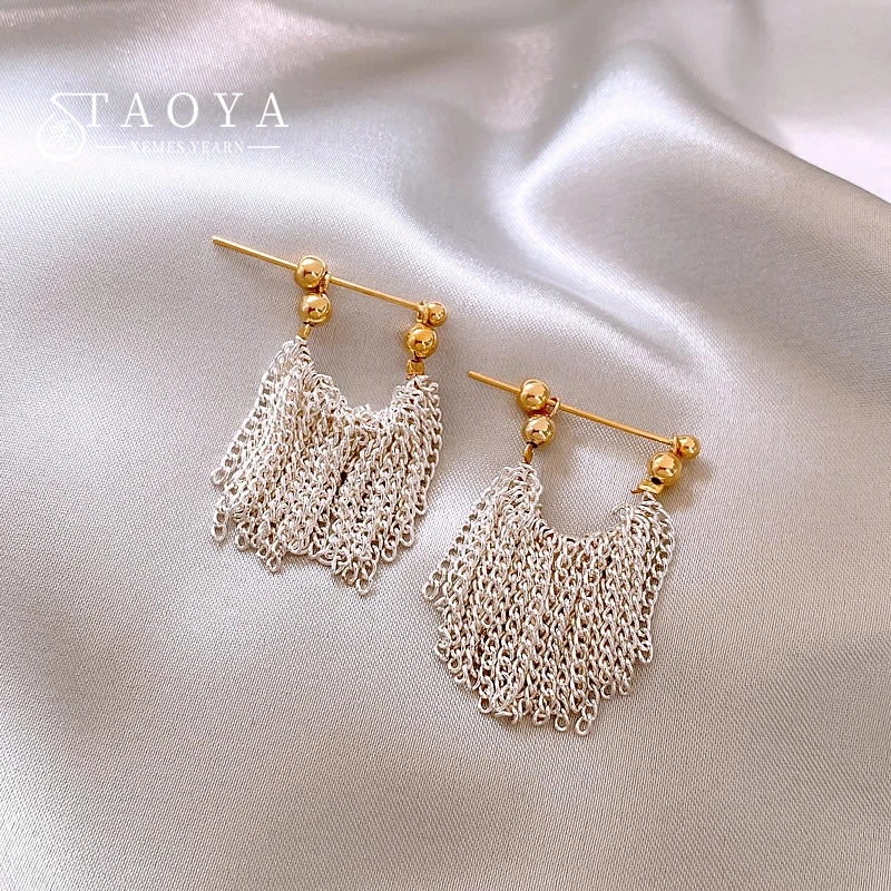 

Design Sense French Romantic Silver Color Tassel Metal Long Earrings 2023 New Jewelry Party Luxury Accessories For Women Girls