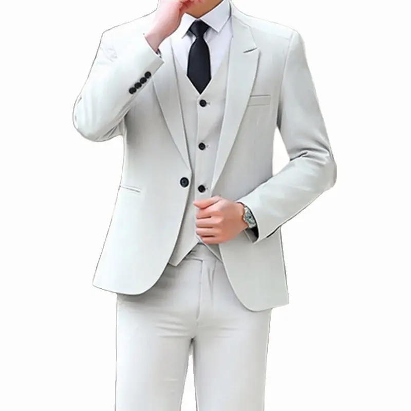 Blazers Sets Jacket Pants Vest 3 Pcs Fashion New Men's Casual Boutique Business Solid Color Slim Dress Suit Coat Trousers