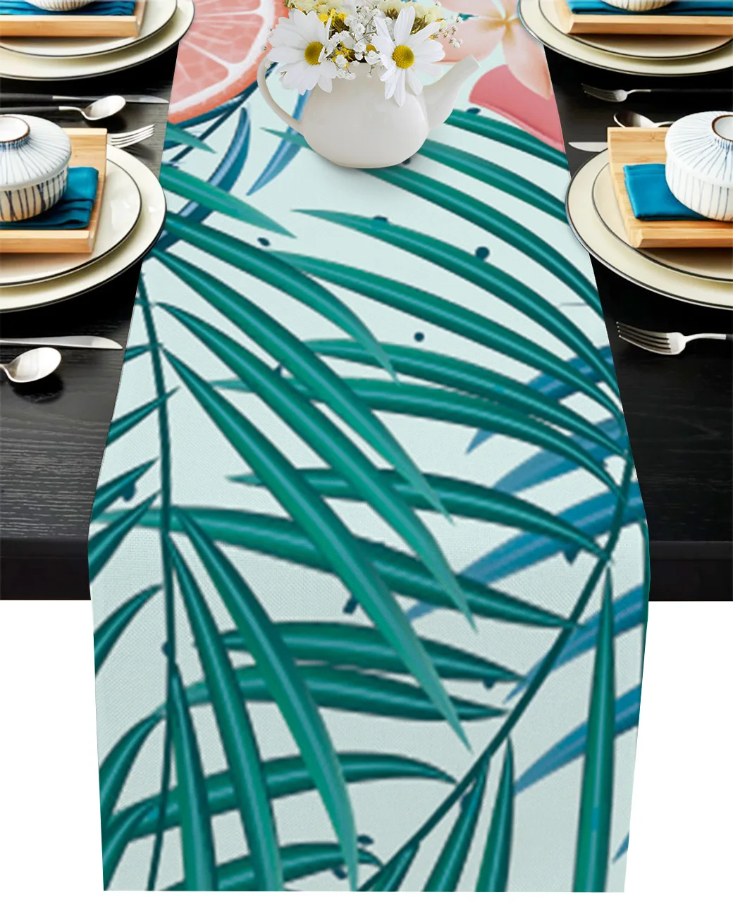 

Tropical Plant Abstract Pink Lemon Tablecloth Table Runner Decoration Home Decor Dinner Table Decoration Table Decor