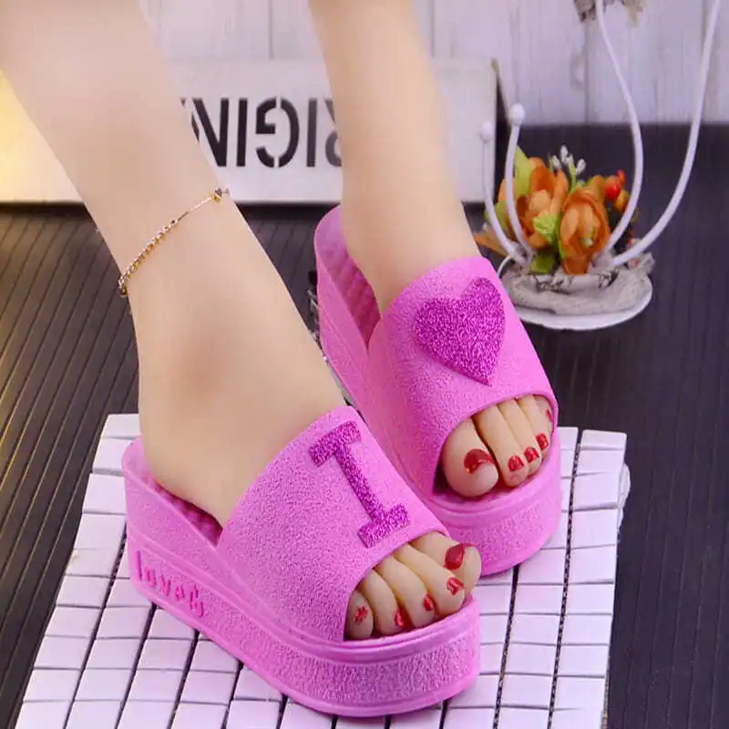 

Women Slippers 2022 Spring New Sexy Platform Love Wedges Mid Heels Peep Toe Fashion Slides Beach Outdoor Ladies Shoes Fish Mouth
