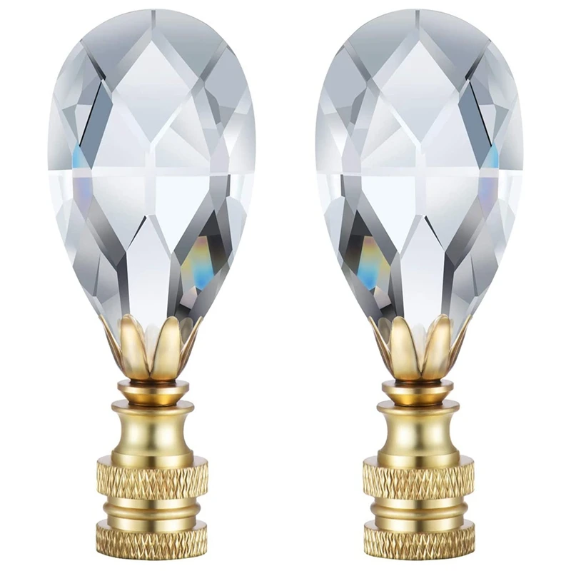 

GTBL 2 Packs Teardrop Clear Crystal Lamp Finial Lamp Decoration For Lamp Shade With Polished Brass Base, Clear, 2-3/4 Inches