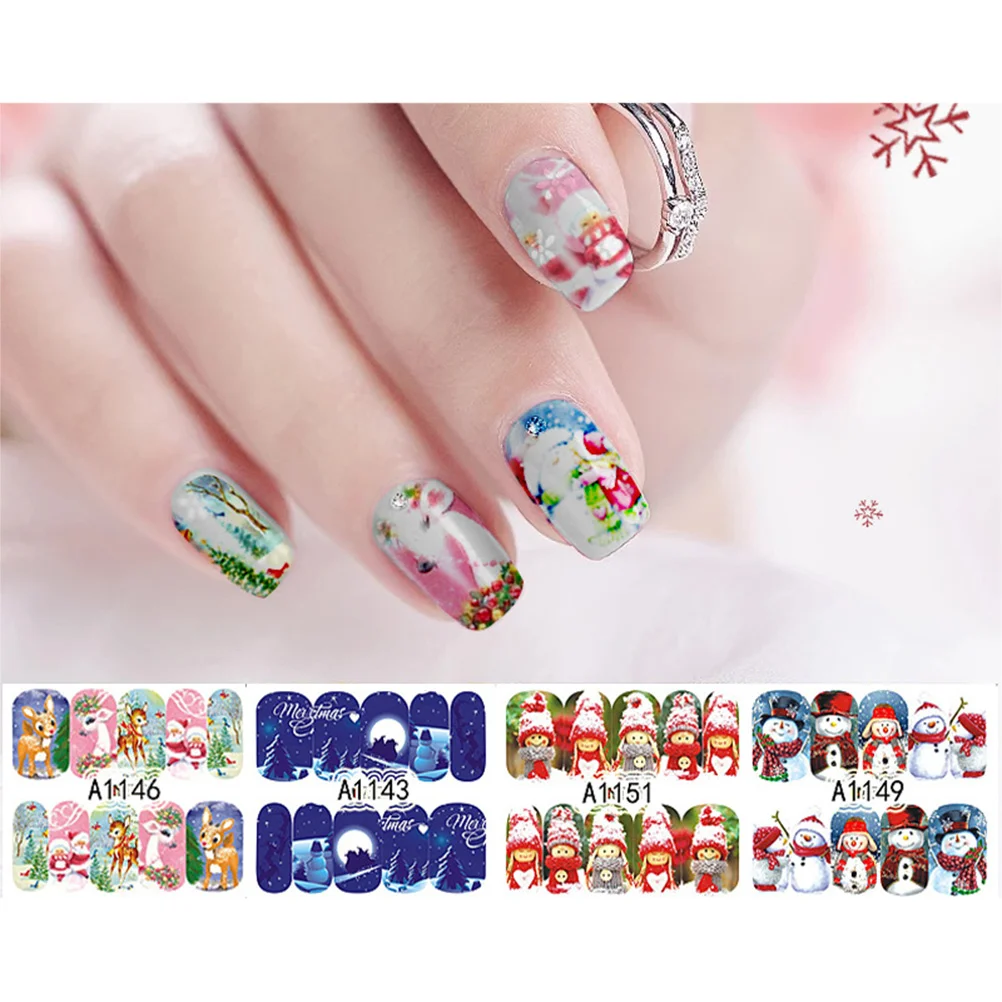 

3 Set Nail Stickers, Christmas Snowflake Snowman Tree Santa Claus Watermark Nail Decals Removable Self- Adhesive Tips Stickers