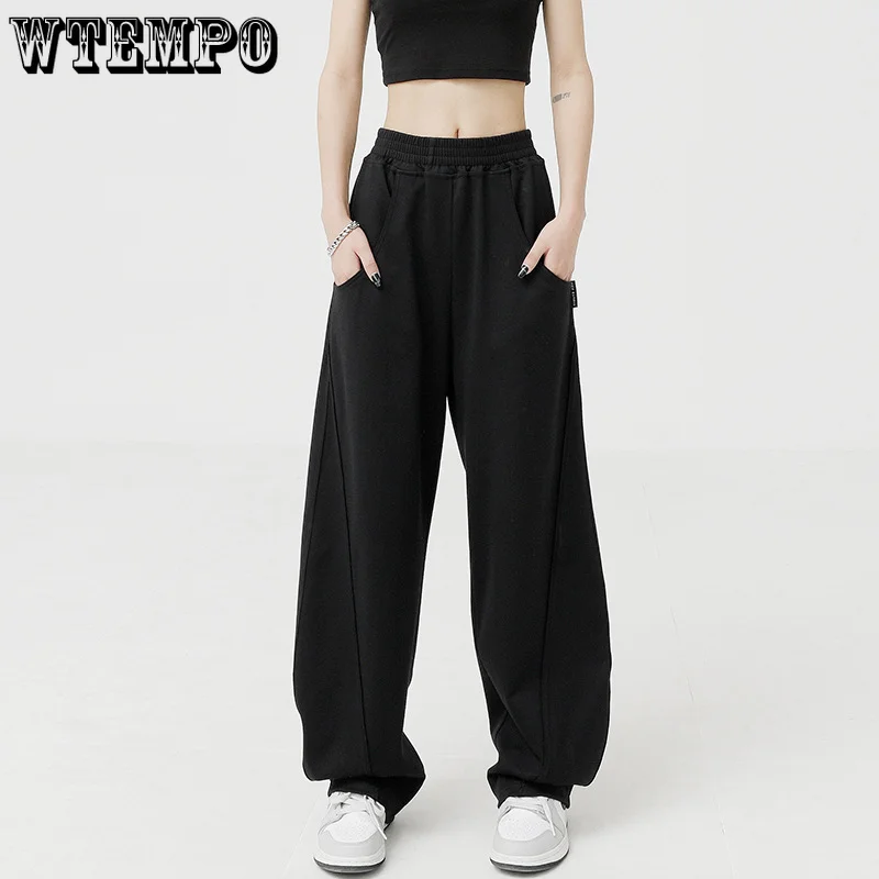 

Женские широкие брюки WTEMPO, винтажные однотонные спортивные брюки, готические свободные прямые брюки, танцевальные штаны в стиле хип-хоп, уличная одежда, оптовая продажа