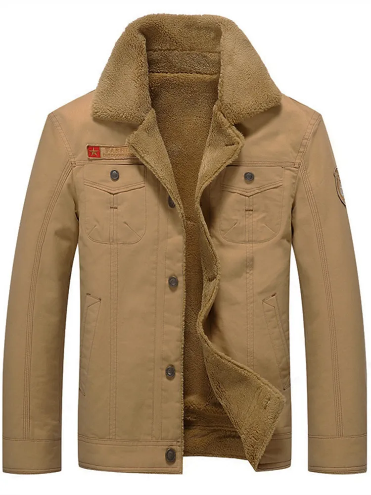 

Men's Winter Casual Cotton Single Breasted Side Seam Insert Pocket Thickened Fit Solid Color Cotton Jacket Plus Size M-6XL Men