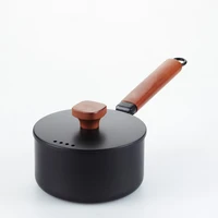 16cm cast iron saucepan nonstick sauce pan small pot with lid solid wood handle 2l saucepan small pot with lid for cooking