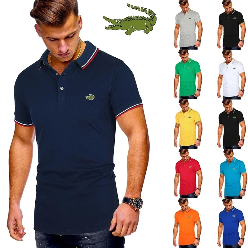 

Men's embroidered cotton polo shirt in spring, summer and autumn New high-quality collar shirt, suitable for business and leisur