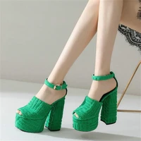 14cm fish mouth open toe super thick heels platform towel womens sandals fashion outer wear high heel slippers plus size shoes