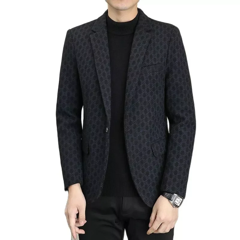 

2022 New Autumn Men's Fashion Business Elegant Slim Fit Suit Jackets Male Smart Casual Navy Blue Wedding Dress Coats Clothes