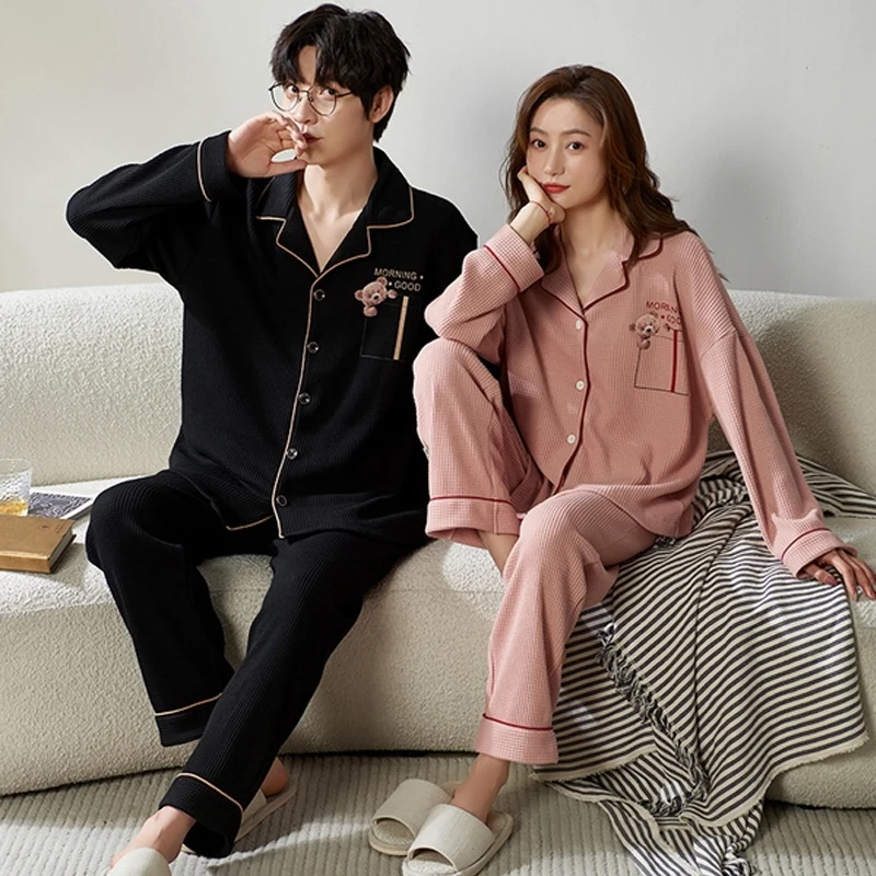 QUHENG Pajama Sets for Mens Cotton Autumn Winter Loungewear Nightwear Long Sleeve CoupleSleep Couple Pajamas Sleepwear Women