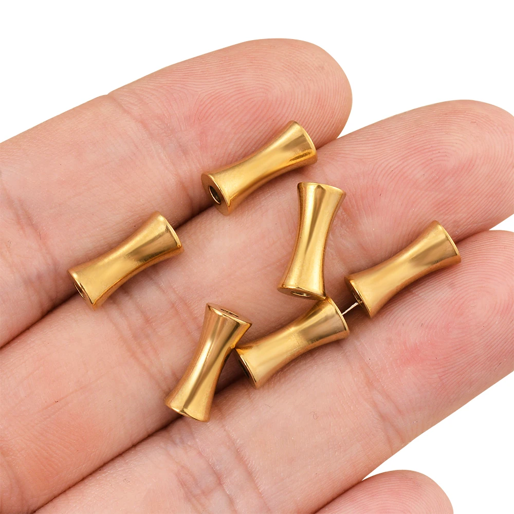 10pcs Stainless Steel Tube Spacer Beads Gold Plated Barrel Drum Beads Charms for DIY Necklace Bracelet Jewelry Making Supplies