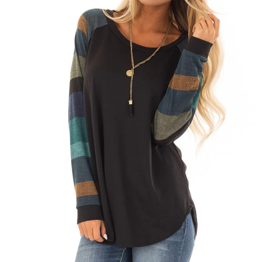 

Рубашка в полоску, женский топ с рукавом, Женская длинная футболка, модный Свободный Повседневный Топ, Женская Повседневная рубашка, милые р...