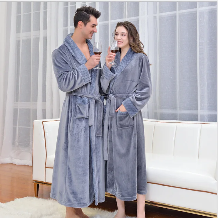 Flannel Pajamas In Autumn and Winter Lengthened and Thickened Bathrobes Men's Bathrobes Coral Velvet Bathrobes Women's Hotels