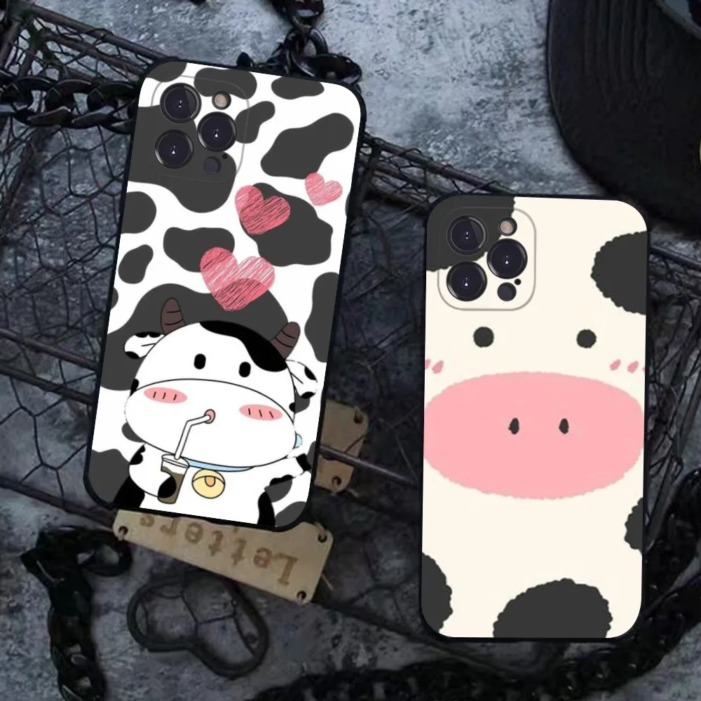 

White Black Cow Symbol Print Phone Case For iPhone 14 11 12 13 Mini Pro XS Max Cover 6 7 8 Plus X XR SE 2020 Funda Shell