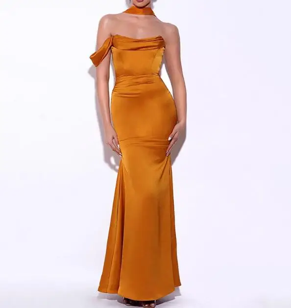 

Elegant Women's Dress Summer Dresses for Women 2023 New Solid One Line Neck Sexy Open Back Lace Up Wrap Hip Evening Party Dress