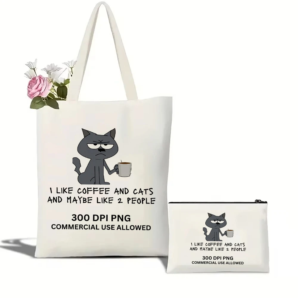 Сумка-тоут с рисунком кошек и кофе Повседневная Холщовая Сумка через плечо