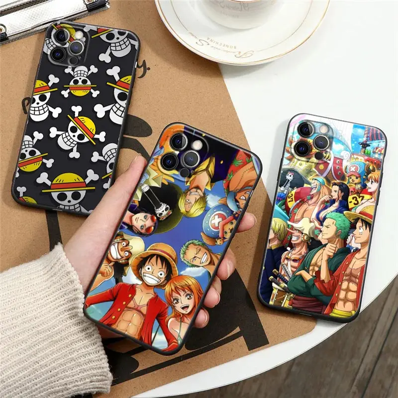 

One Piece Phone Case for iPhone 8 Plus SE 2020 11 12 13 Pro Xs Max Mini XR Case Black Soft Silicone Cover Luffy Zoro Nami Anime