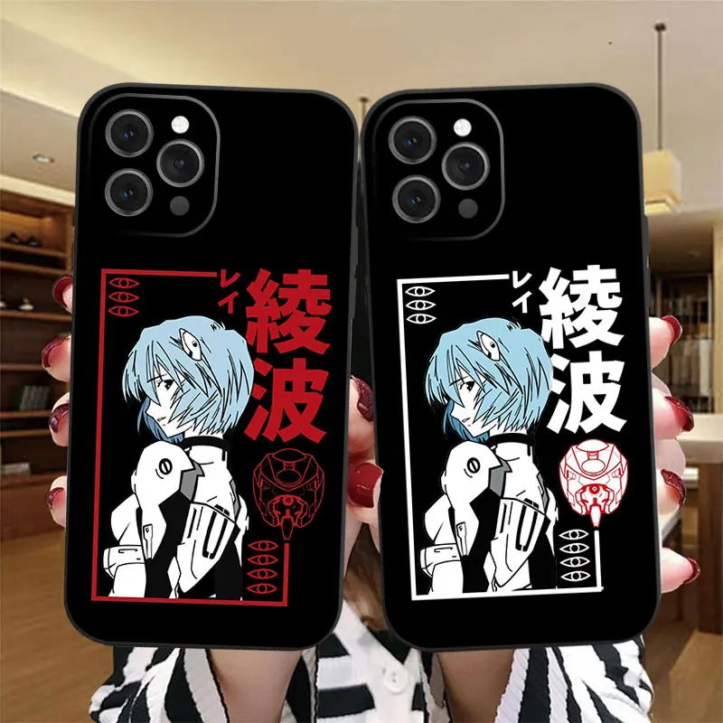

Soft black Phone Case for iPhone 13 Mini 12 11 Pro Max XS XR XS Max 7 8 6s Plus Evangelions Japan Anime Rei Ayanami Cover Funda